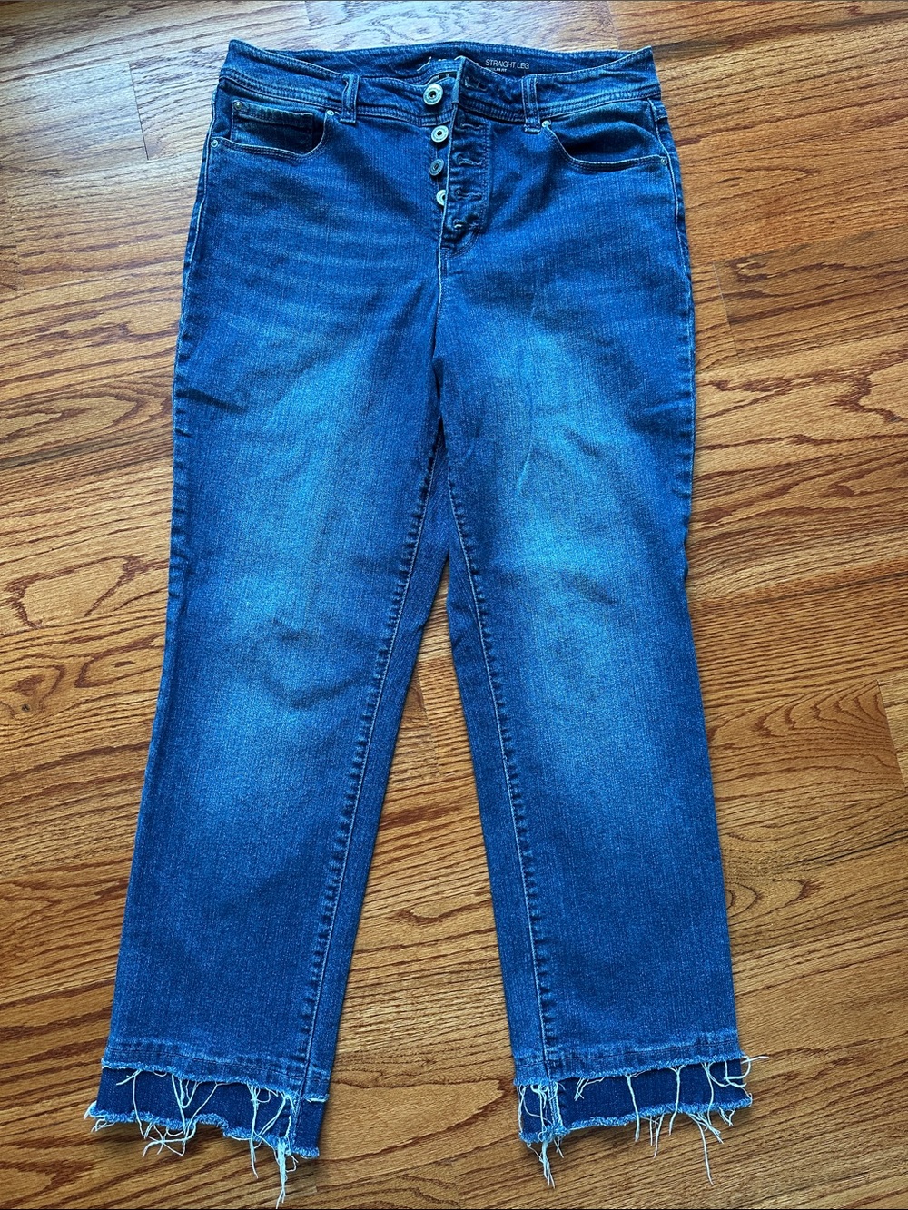 INC Blue Button-Fly Jeans with Frayed Hem